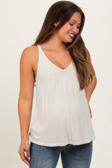 Cream Ribbed V-Neck Flowy Maternity Tank