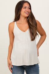Cream Ribbed V-Neck Flowy Maternity Tank