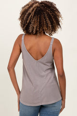 Grey Ribbed V-Neck Flowy Maternity Tank