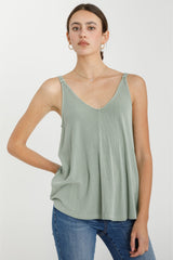 Light Olive Ribbed V-Neck Flowy Tank