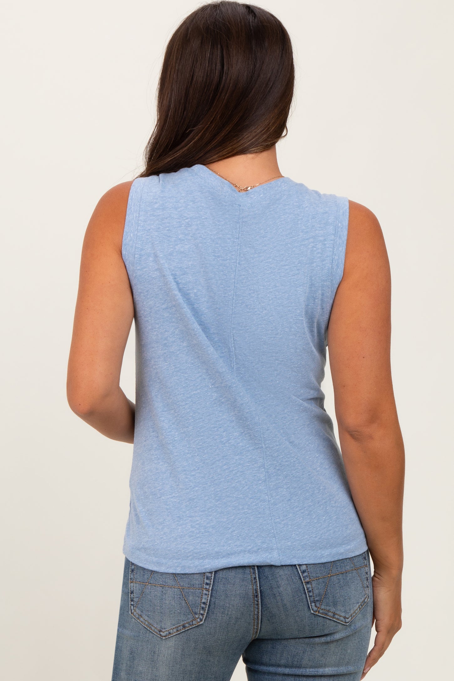 Light Blue Basic Crew Neck Maternity Tank