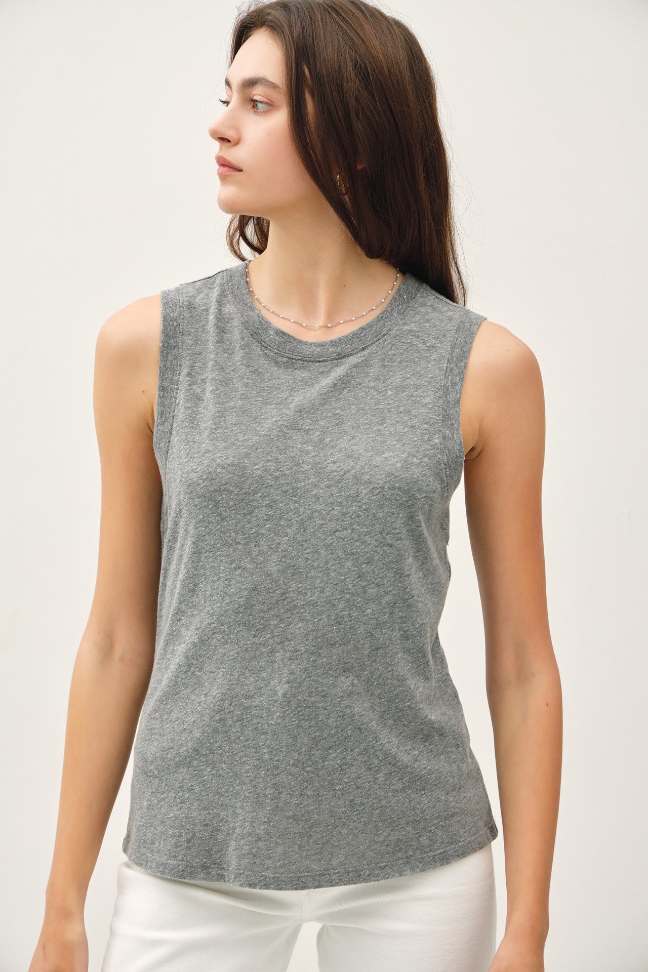 Heather Grey Basic Crew Neck Maternity Tank
