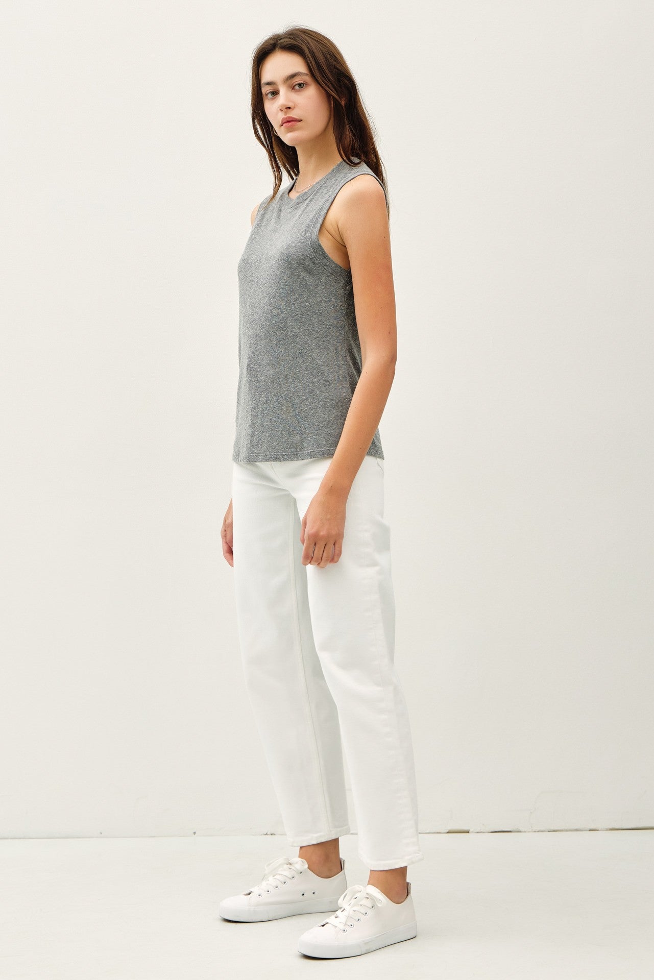 Heather Grey Basic Crew Neck Tank