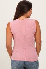 Pink Basic Crew Neck Maternity Tank