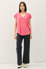 Fuchsia V-Neck Top