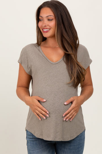 Olive V-Neck Maternity Top