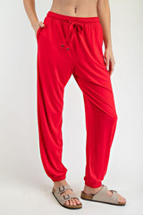 Red Drawstring Jogger Pants