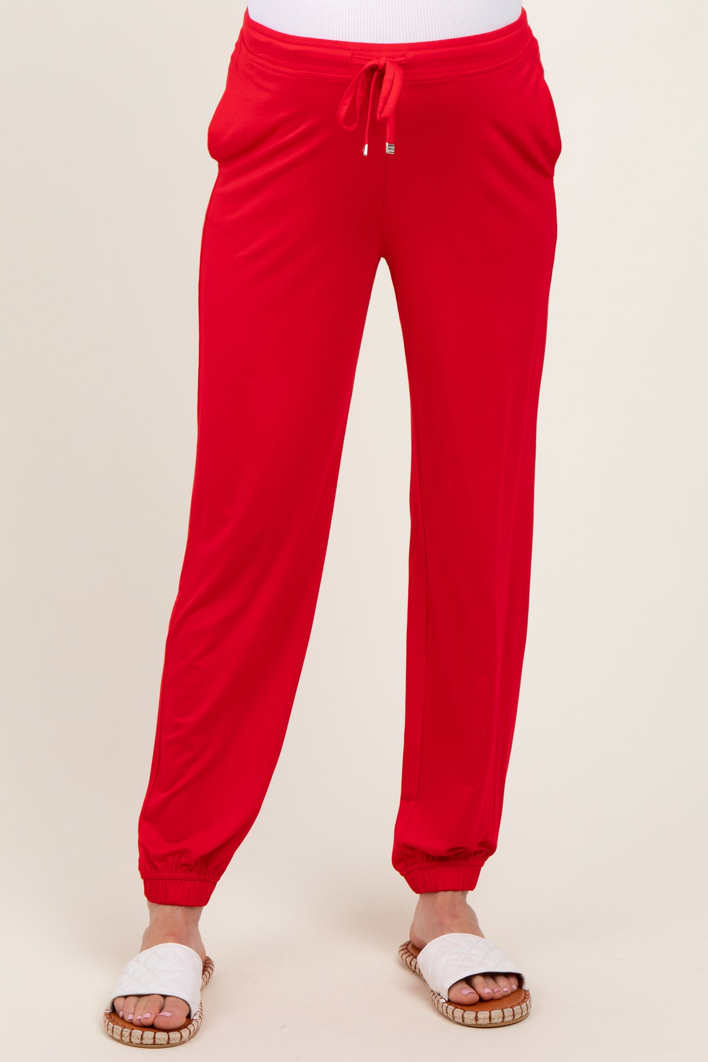 Red Drawstring Maternity Jogger Pants