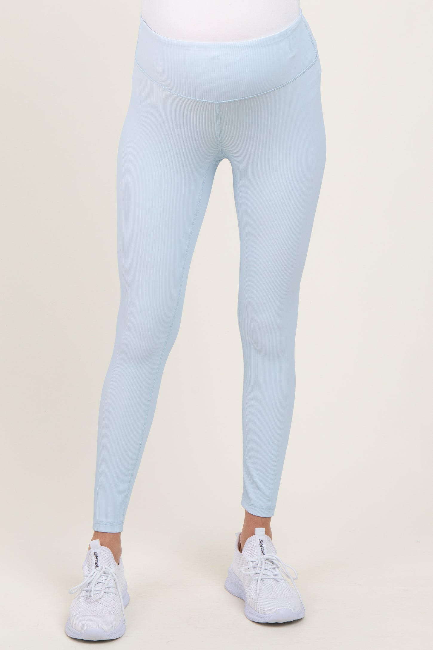 Blue Ribbed Maternity Leggings