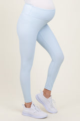 Blue Ribbed Maternity Leggings
