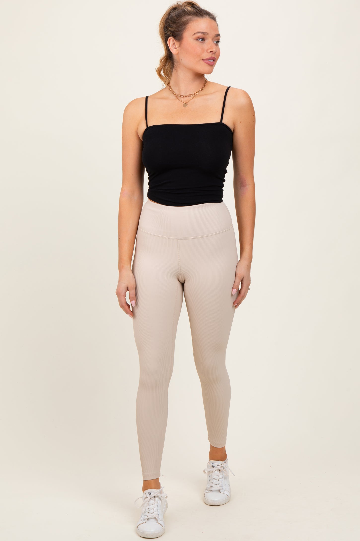 Cream Ribbed Leggings