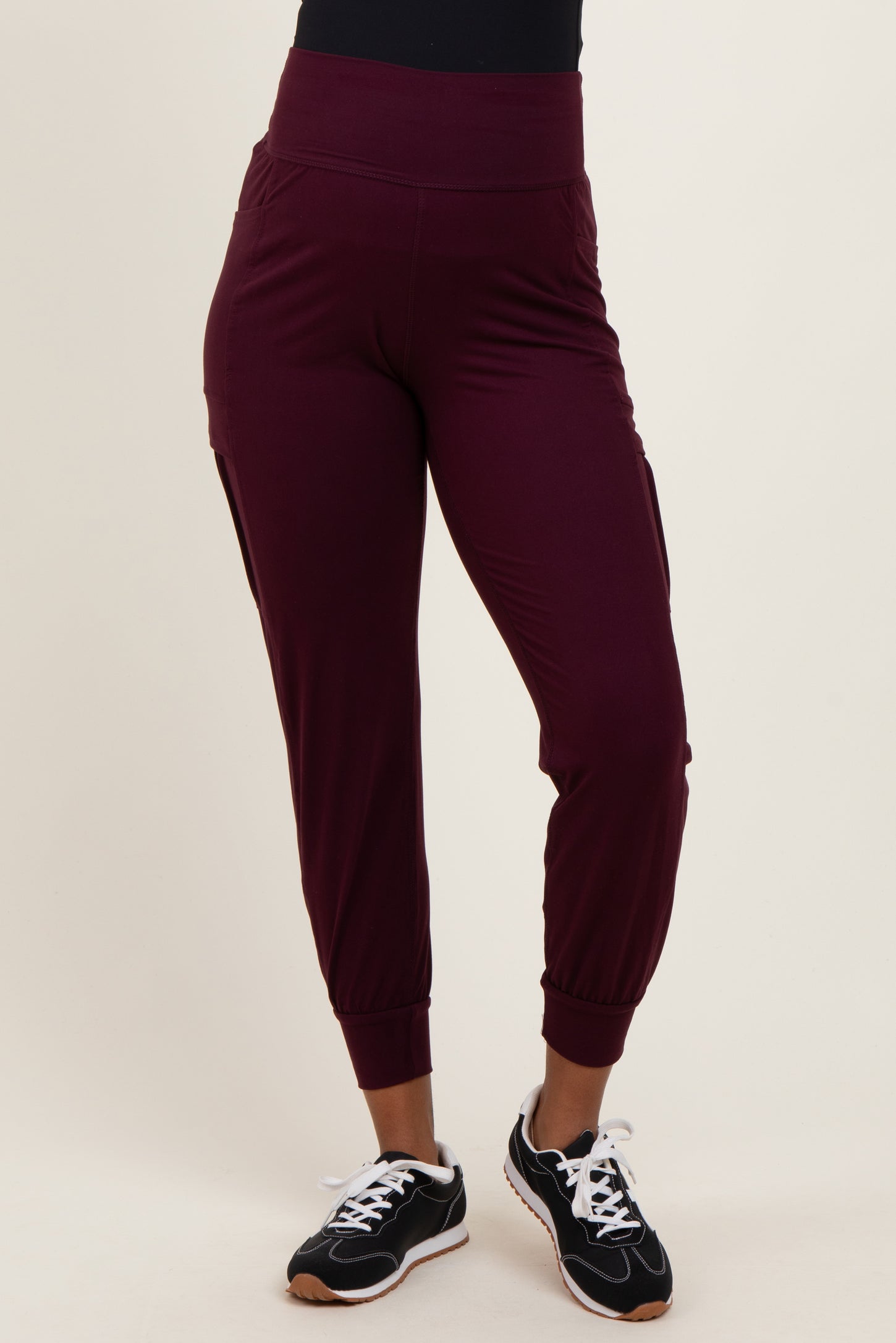 Burgundy Cargo Pocket Maternity Jogger Pants