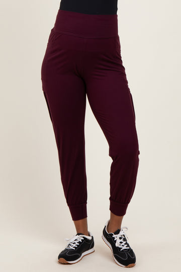 Burgundy Cargo Pocket Maternity Jogger Pants