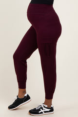 Burgundy Cargo Pocket Maternity Jogger Pants