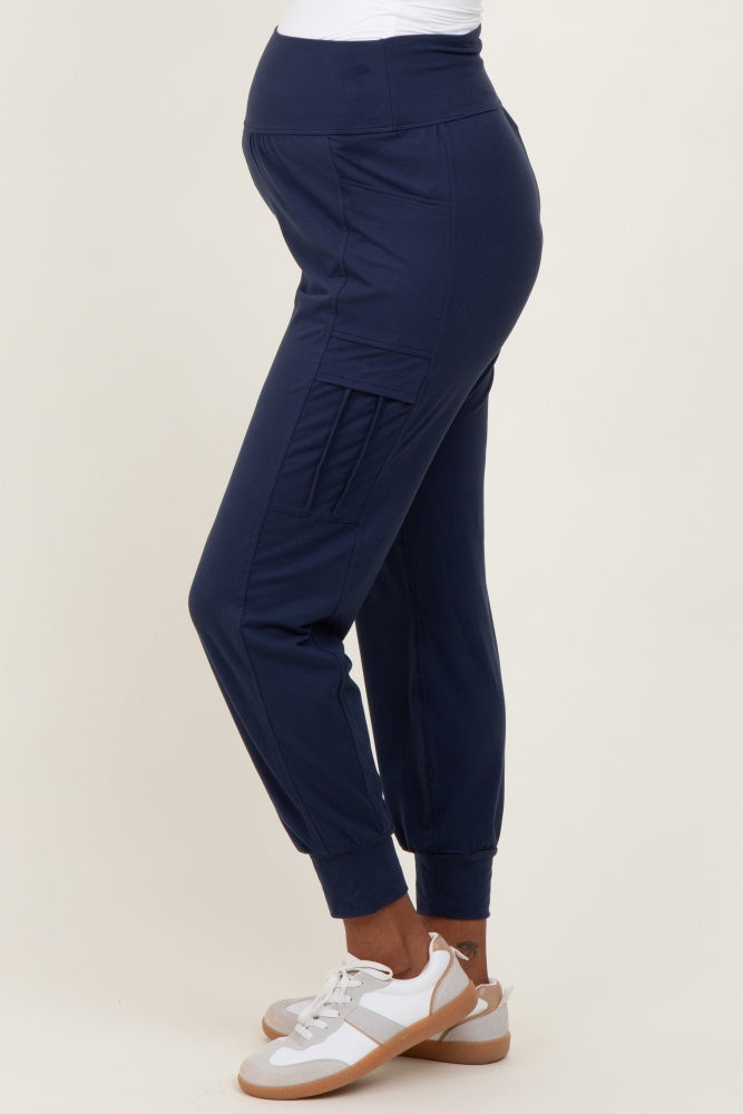 Navy Cargo Pocket Maternity Jogger Pants