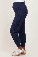 Navy Cargo Pocket Maternity Jogger Pants
