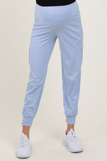 Light Blue Cargo Pocket Maternity Jogger Pants