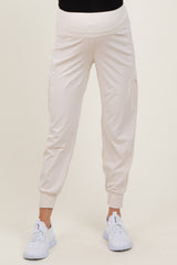 Cream Cargo Pocket Maternity Jogger Pants