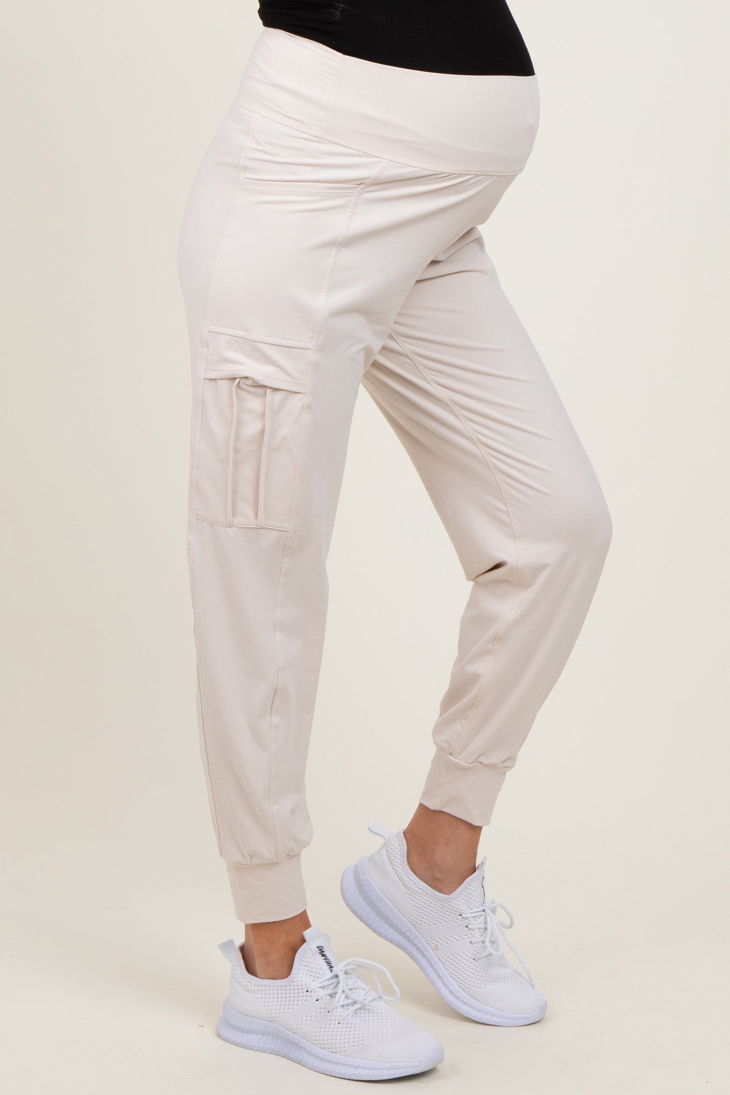 Cream Cargo Pocket Maternity Jogger Pants