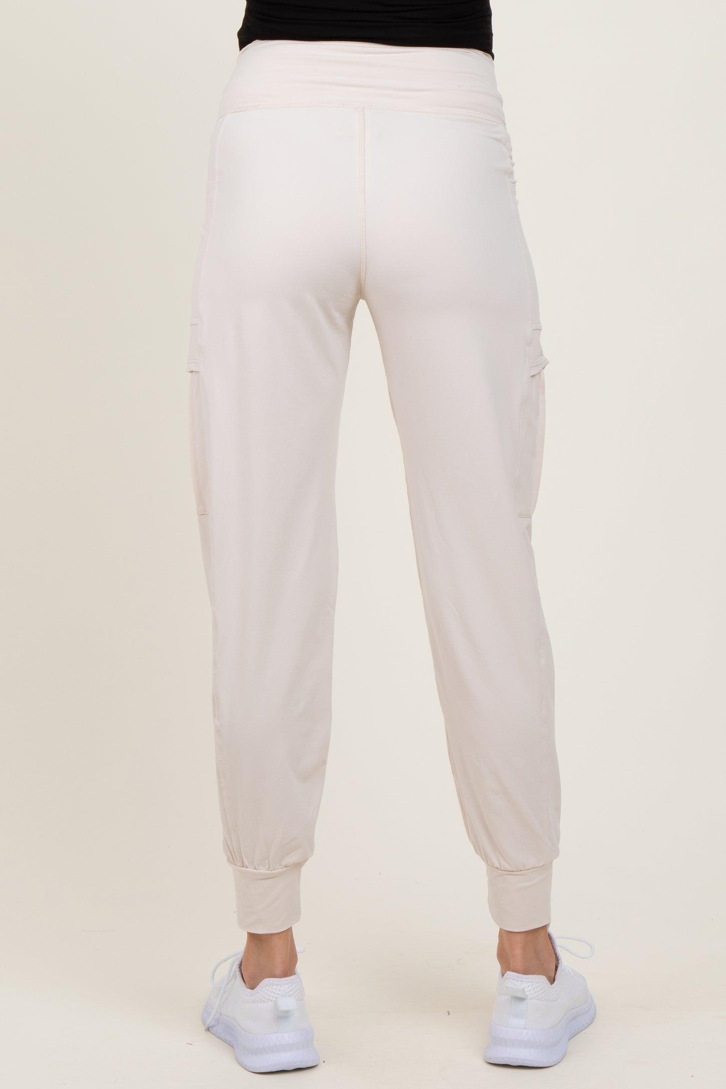 Cream Cargo Pocket Maternity Jogger Pants