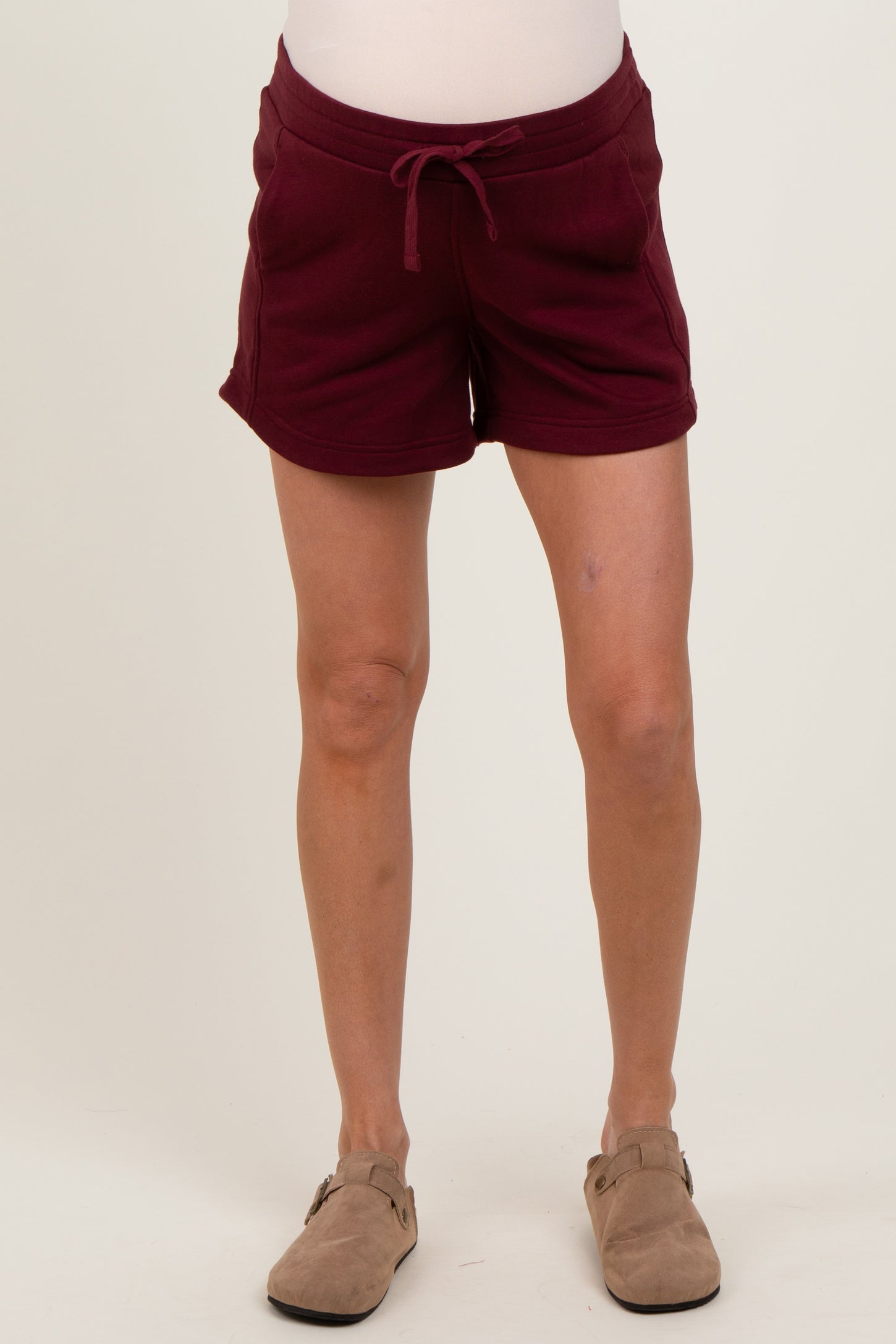 Burgundy Terry Maternity Shorts