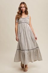 Charcoal Striped Bow-Tie Maxi Dress