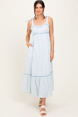 Ivory Striped Bow-Tie Maternity Maxi Dress