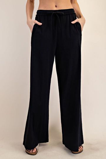 Black Drawstring Wide Leg Lounge Pant