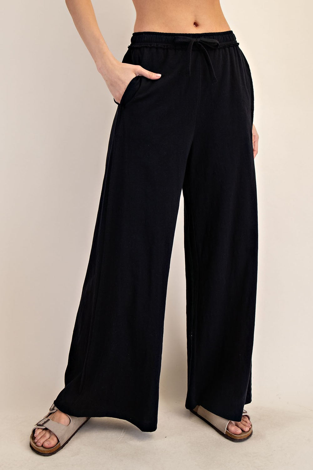 Black Drawstring Wide Leg Lounge Pant