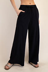 Black Drawstring Wide Leg Lounge Pant