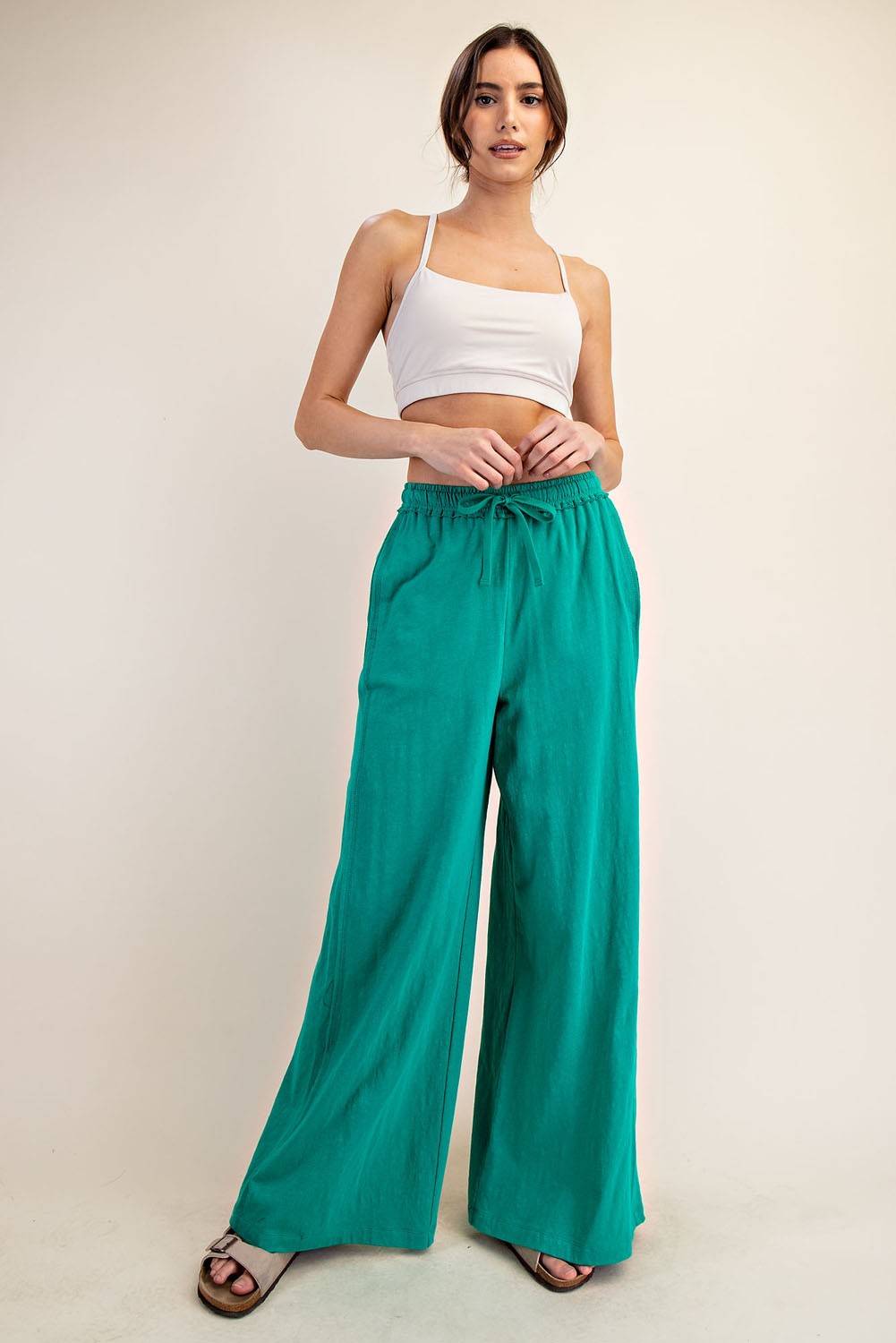 Green Drawstring Wide Leg Maternity Lounge Pant