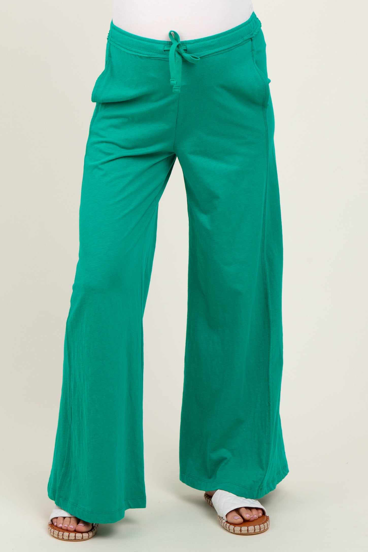 Green Drawstring Wide Leg Maternity Lounge Pant