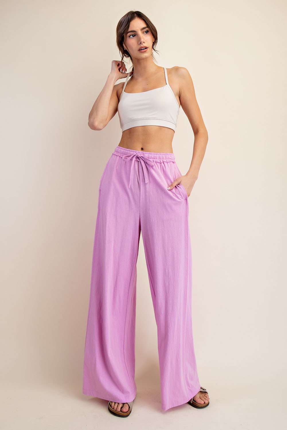 Pink Drawstring Wide Leg Lounge Pant