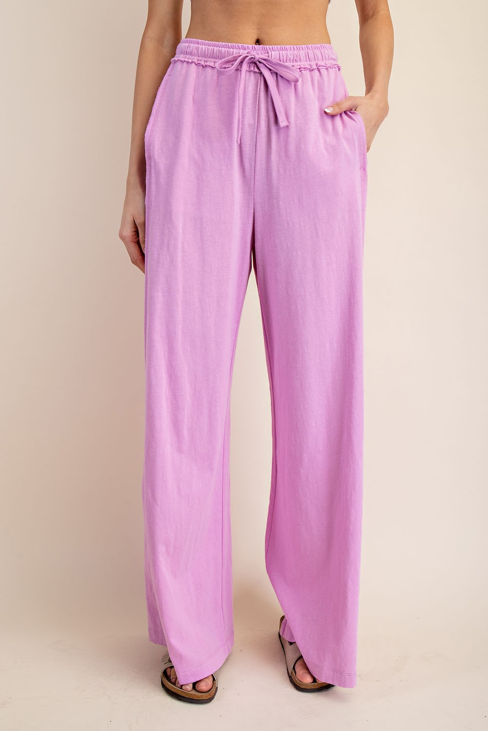 Pink Drawstring Wide Leg Lounge Pant