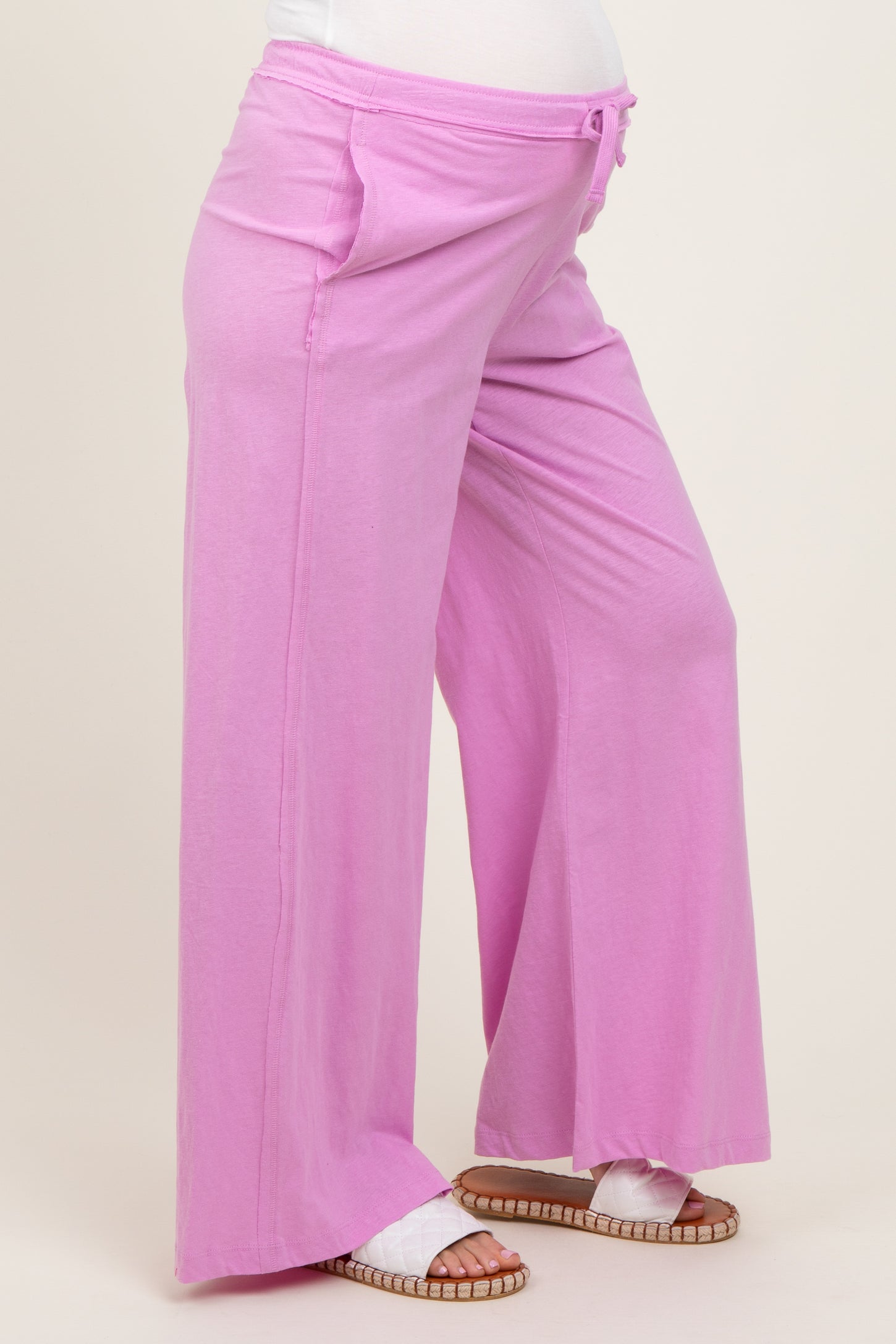 Pink Drawstring Wide Leg Maternity Lounge Pant