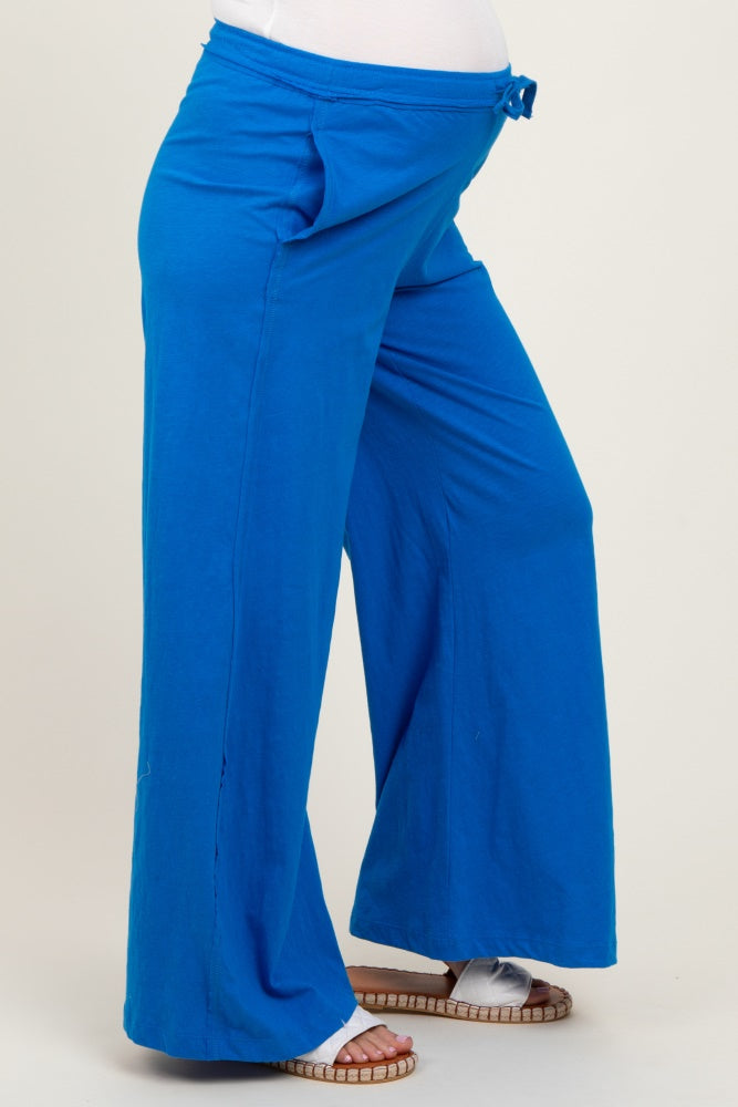 Royal Blue Drawstring Wide Leg Maternity Lounge Pant