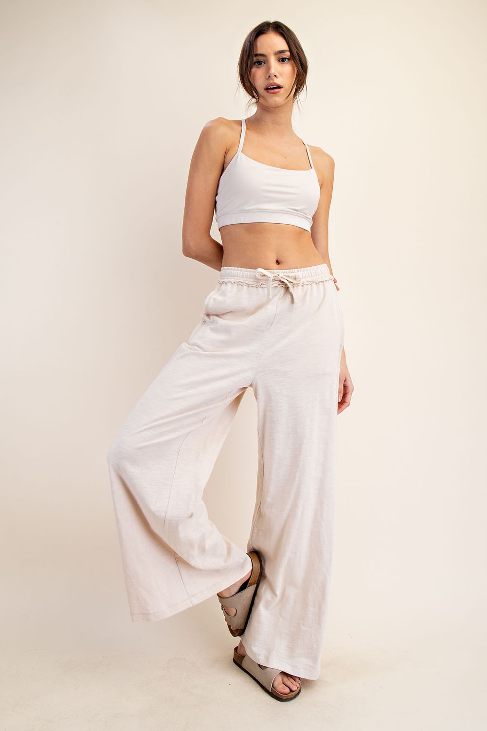 Cream Drawstring Wide Leg Lounge Pant – PinkBlush