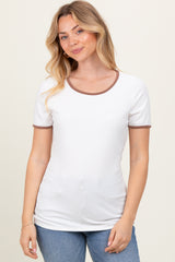 Ivory Solid Ribbed Short Sleeve Basic Maternity Top