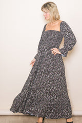 Black Floral Smocked Off Shoulder Maxi Dress
