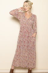 Burgundy Floral Smocked Waist Maxi Dress