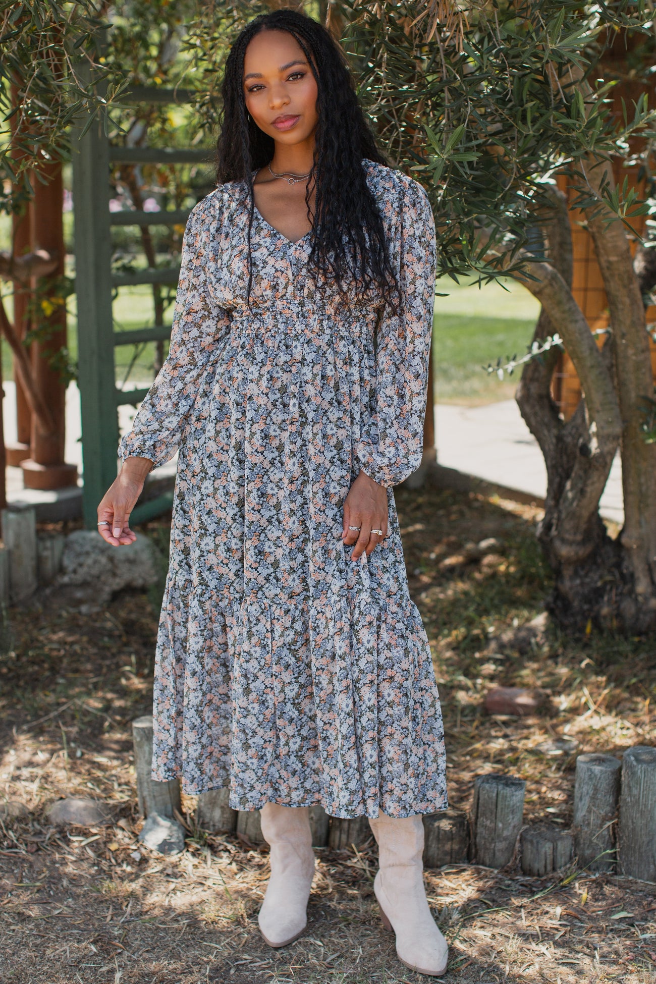 Blue Floral Smocked Waist Maxi Dress – PinkBlush