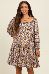 Yellow Rose Print Long Sleeve Maternity Dress
