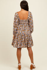 Yellow Rose Print Long Sleeve Maternity Dress