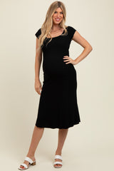 Black/Ivory Short Cap Sleeve Tie Back Sweater Maternity Midi Dress