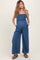 Blue Chambray Shoulder Tie Smocked Maternity Jumpsuit