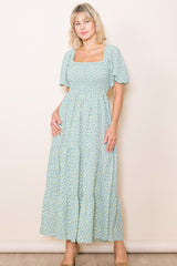 Mint Floral Smocked Tiered Maternity Maxi Dress