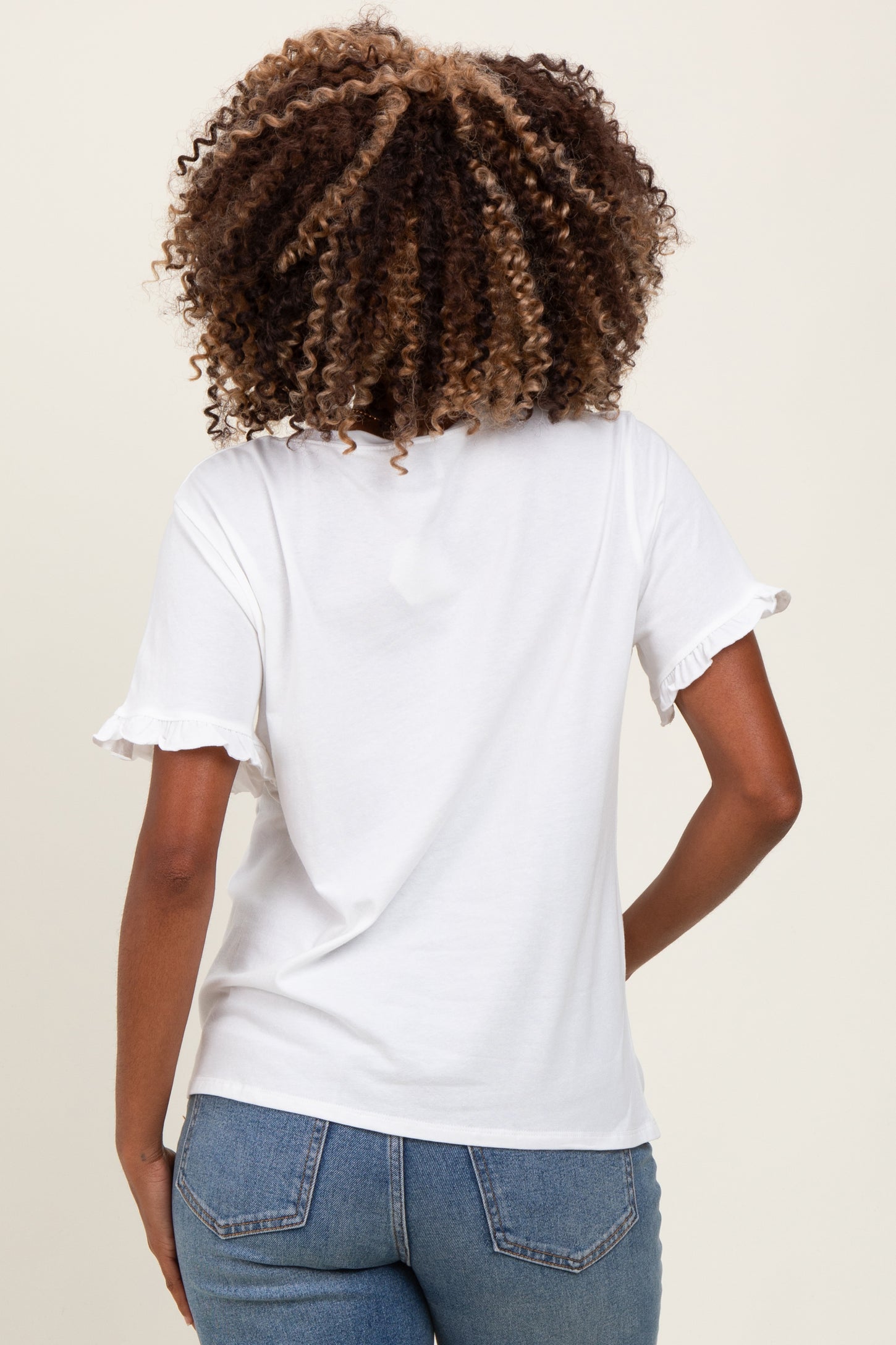 White Ruffle Trim Short Sleeve Maternity T-Shirt