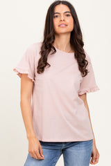 Pink Ruffle Trim Short Sleeve T-Shirt