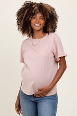 Pink Ruffle Trim Short Sleeve Maternity T-Shirt