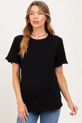 Black Ruffle Trim Short Sleeve Maternity T-Shirt